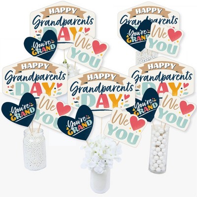 Big Dot of Happiness Happy Grandparents Day - Grandma & Grandpa Party Centerpiece Sticks - Table Toppers - Set of 15