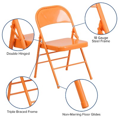 Orange Marmalade Metal Folding Chair with Triple Braced Legs