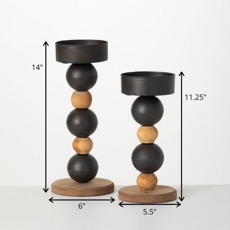 Sullivans Stacked Sphere Pillar Candle Holders Set of 2, 14"H & 11.25"H Black, 4 of 5