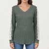 Anna-Kaci Women's Long Sleeve V-Neck Knit Top with Lace Trim Detailing on Sleeves - 2 of 4