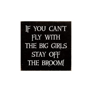 Slickblue Funny Witch Quote Wood Sign – “Stay Off the Broom” Saying, 7x7 Rustic Knotty Pine Wall Art - 1 of 3