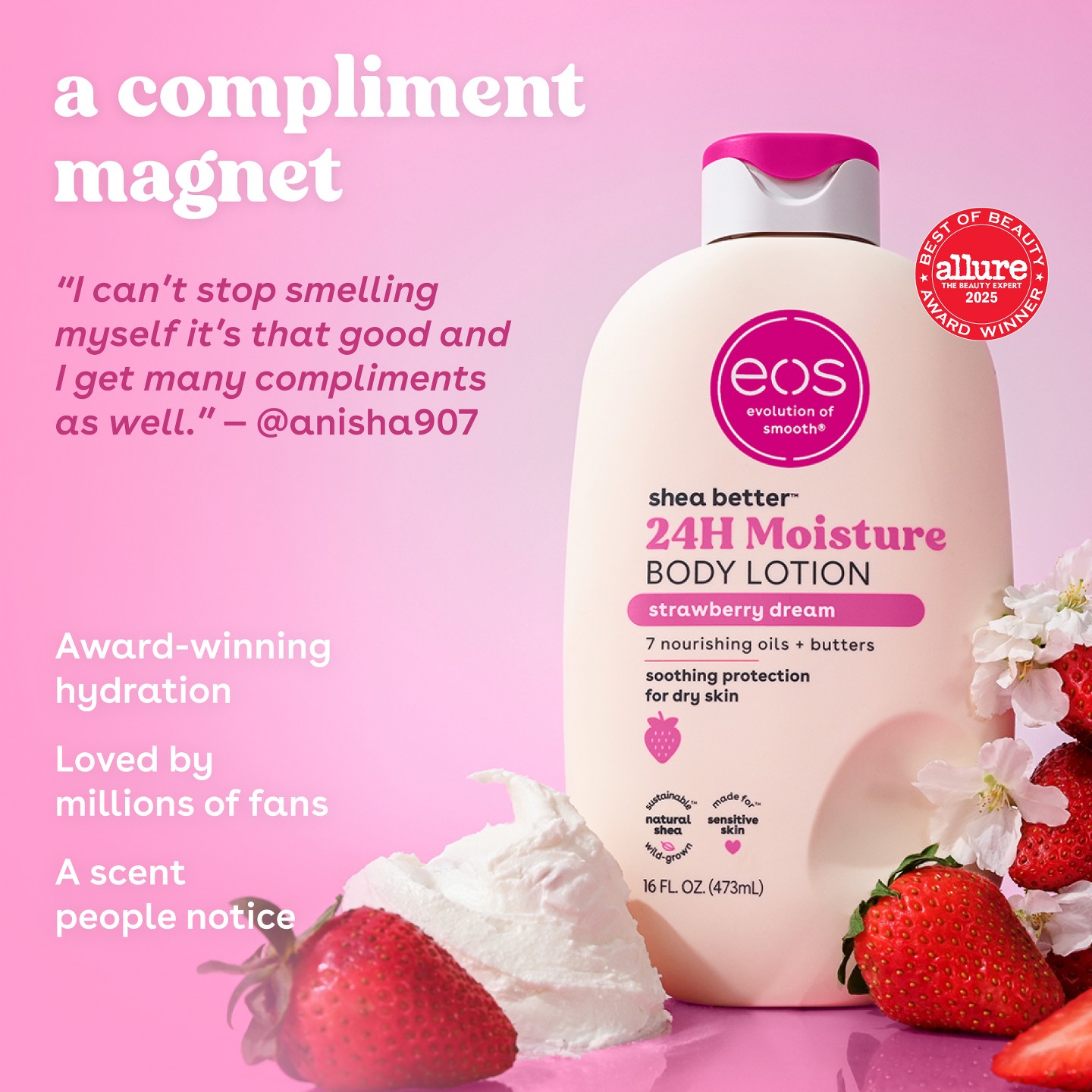 Увлажняющий лосьон для тела eos Shea Better 24H, Strawberry Dream, 16 oz — фото 5