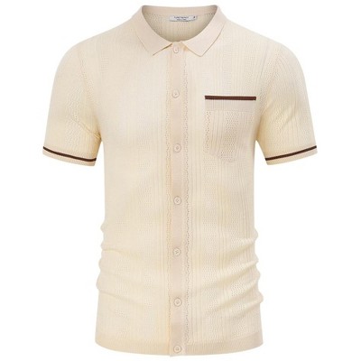 Men's See Through Short Sleeve Knit Shirt Lapel Collar Stretch Lightweight Polo Shirts