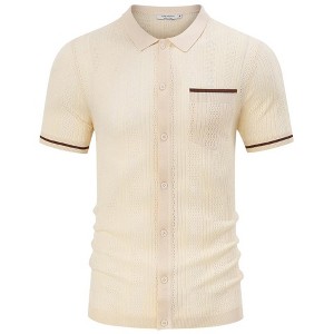 Men's See Through Short Sleeve Knit Shirt Lapel Collar Stretch Lightweight Polo Shirts - 1 of 4