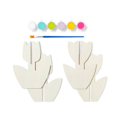 Paint-Your-Own 3-D Wood Flowers Kit  - Mondo Llama&#8482;