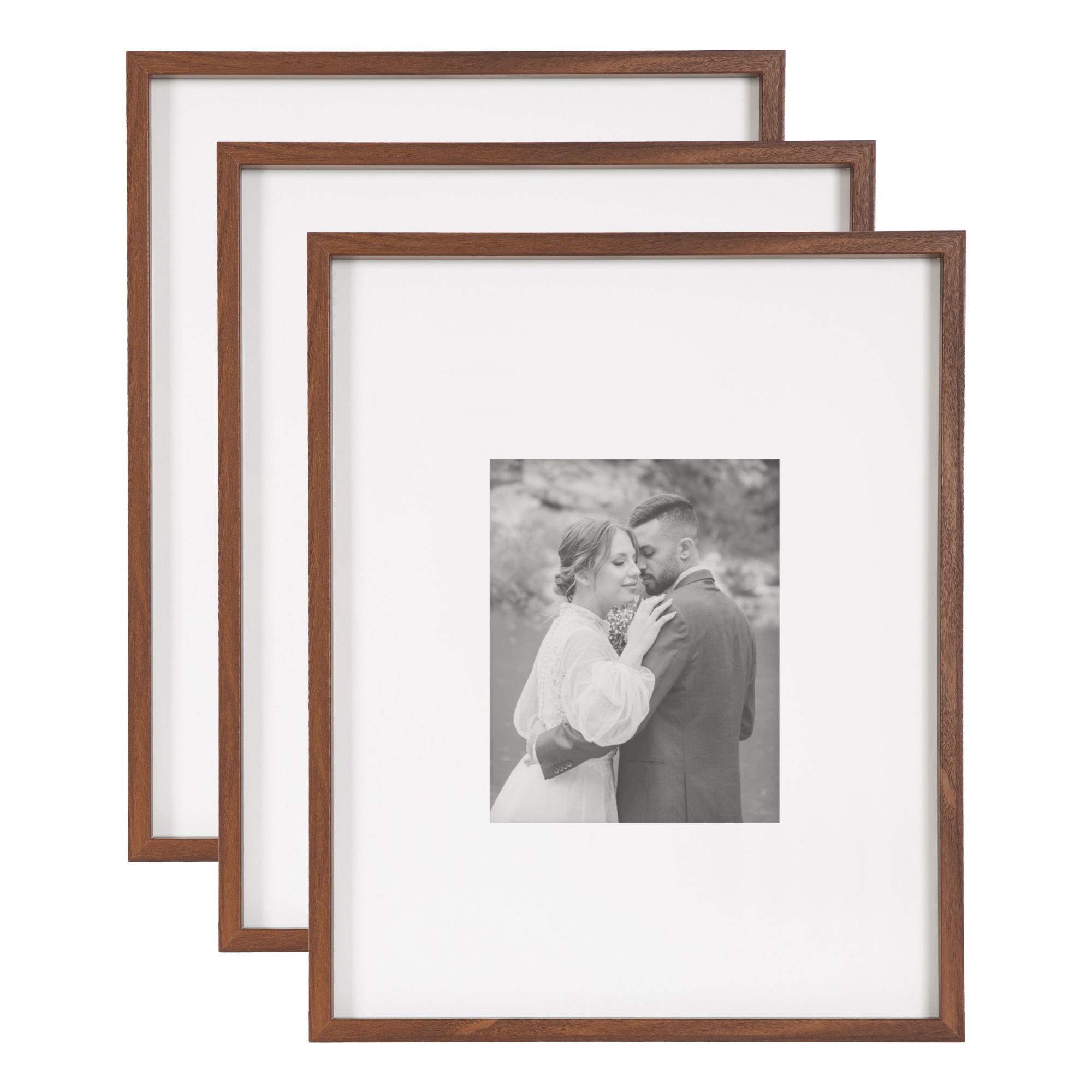 Kate and Laurel Gibson Photo Frame Set, Walnut Brown, 16x20 matted to 8x10