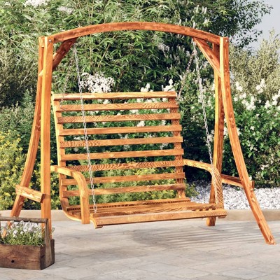 vidaXL Swing Bench Solid Wood Bent with Teak Finish 49.6 in.x24.8 in.x36.2 in.