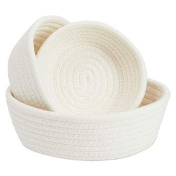 Juvale 3-Pack Small Round Cotton Rope Woven Storage Baskets - Nesting Bins for Organizing Home and Montessori Toys (White)