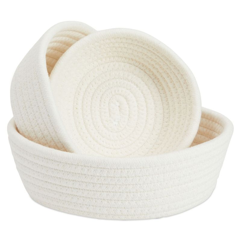 Juvale 3-Pack Small Round Cotton Rope Woven Storage Baskets - Nesting Bins for Organizing Home and Montessori Toys (White), 1 of 10