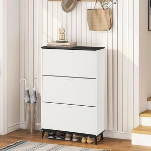 Shoe Storage Cabinet with 3 Flip Drawers, 47 INCH Tall Slim Freestanding Farmhouse Shoe Rack Organizer with Legs for Entryway, Hallway, Closet - 1 of 4