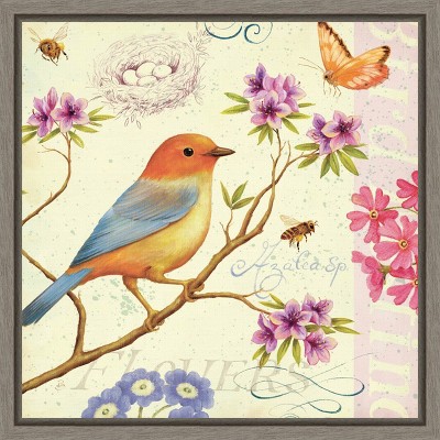 Spring Birds and Bees Canvas Art Print in Light Colors