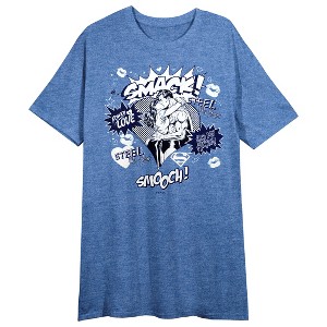 Superman & Lois Lane Valentines Day Women's Blue Heather Short Sleeve Sleep Shirt - 1 of 2