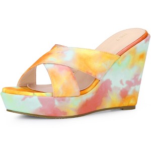 BLISSFUL STEP Women's Open Toe Slip-on Dyed Wedge Heels Sandals - 1 of 4