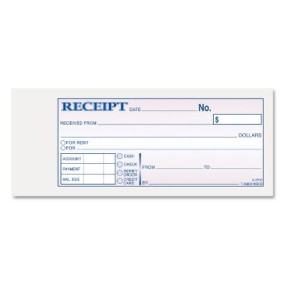 Adams Receipt Book 2 3/4 x 7 3/16 Three-Part Carbonless 50 Forms TC2701