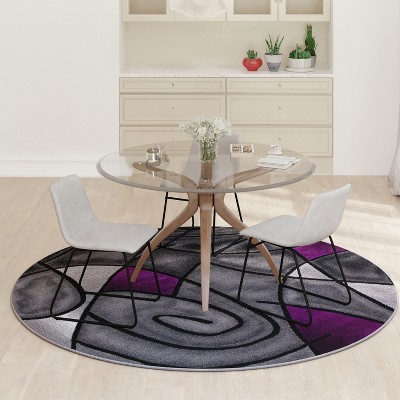 Round 7' Purple and Gray Abstract Synthetic Area Rug