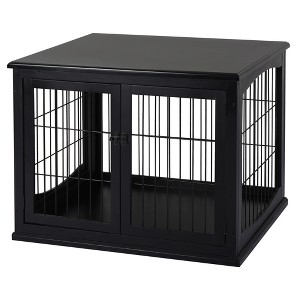 Gulches Dog Crate Furniture, Small Dog Cage End Table with Two Opening Sides, Lockable Door, Puppy Kennel Indoor, Cute and Decorative, Black - 1 of 4