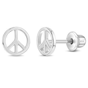 Girls' Retro Peace Sign Screw Back Sterling Silver Earrings - In Season Jewelry