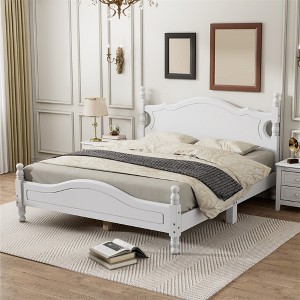 Full/Queen Size Wood House Bed, Easy Assembly, Platform Bed, No Box Spring Needed, Wooden Slat Mattress Foundation - 1 of 4