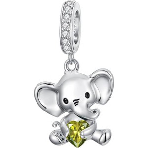 Sterling Silver Elephant Charm with 12 Birthstones - Bead for Bracelets & Jewelry Making, Gift for Women - 1 of 4