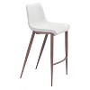 Zuo Modern Magnus Barstool 43.3"H, White Faux Leather Seat, Walnut Legs, Indoor Modern Bar Seating,Set of 2 - 3 of 4