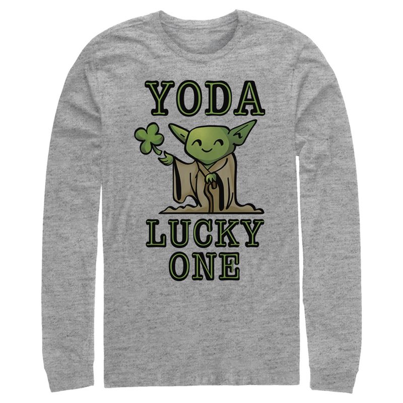 Men's Star Wars St. Patrick's Day Cartoon Yoda Lucky One Long Sleeve Shirt, 1 of 5