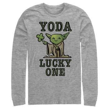 Men's Star Wars St. Patrick's Day Cartoon Yoda Lucky One Long Sleeve Shirt
