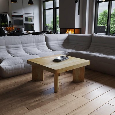 Royal Hampton Coffee Table Handcrafted Natural Acacia Wood Square Top with Diagonal Wide Panel Legs, 32 Inch -
