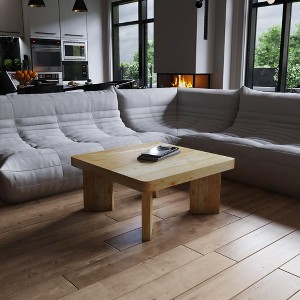 Royal Hampton Coffee Table Handcrafted Natural Acacia Wood Square Top with Diagonal Wide Panel Legs, 32 Inch - - 1 of 4