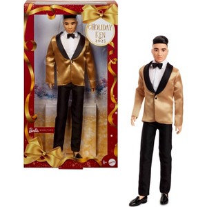 Barbie Signature 2025 Holiday Black Hair Ken Collectible Fashion Doll wearing Full Suit with Golden Jacket - 1 of 4