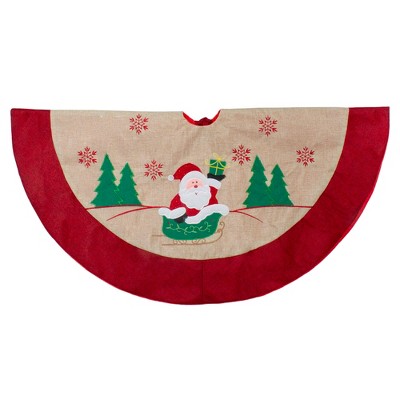 Northlight 36" Burlap Santa Claus in Sleigh Embroidered Christmas Tree Skirt