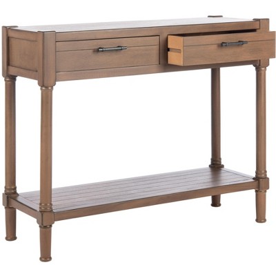 Filbert Brown Wood and Metal Console Table with Storage