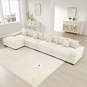 170" Oversized Cloud Modular Sectional Couch, Premium Corduroy 3-Seater Extra-Thick Armrests, Good Resilience Cushion, 12 Throw Pillows - 1 of 4
