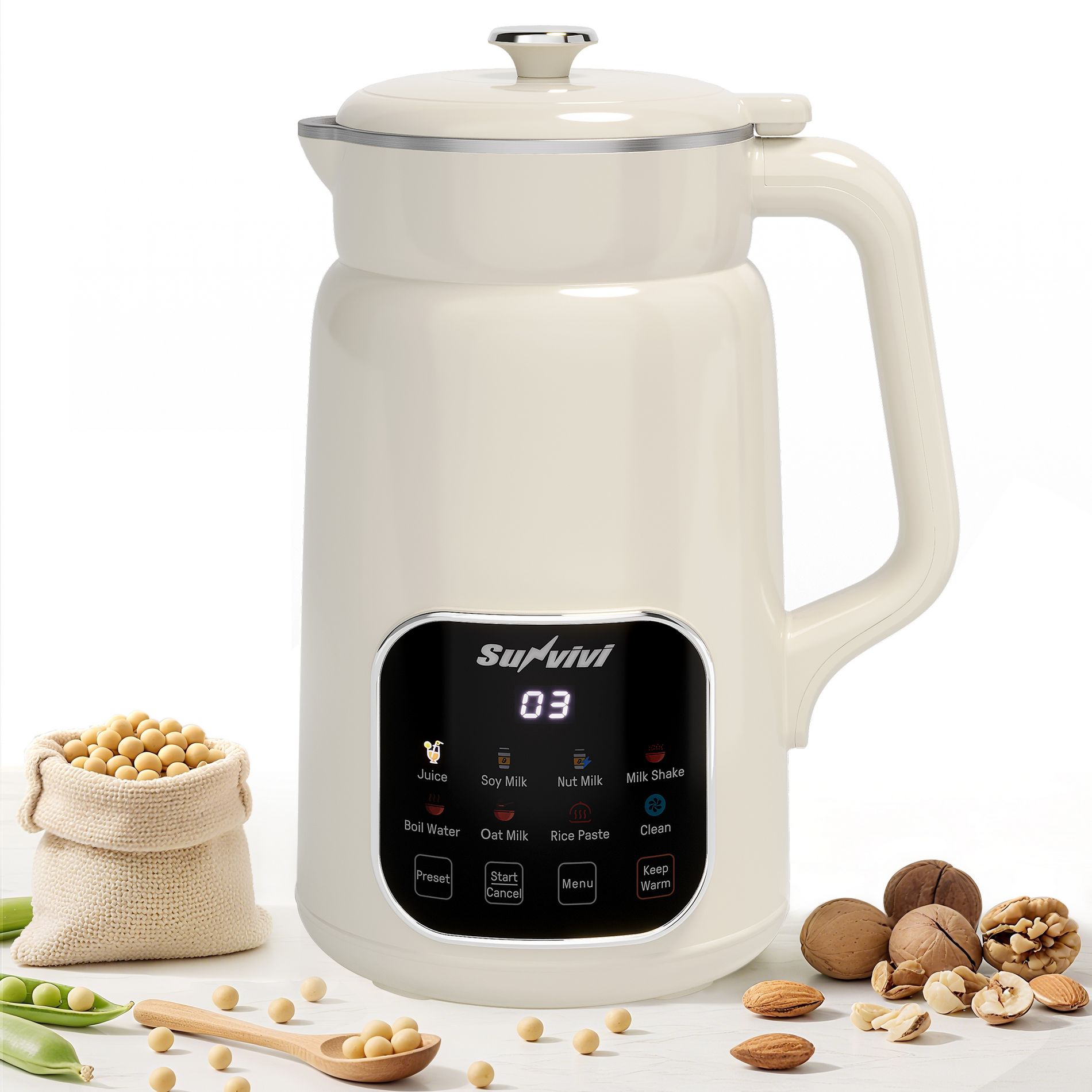 Heynemo 8 in 1 Nut Milk Maker Machine: 60oz Soy Milk Maker for Soy/Nut/Oat Milk, Juice, Milkshake, Rice Paste and Boil Water, Countertop Blender