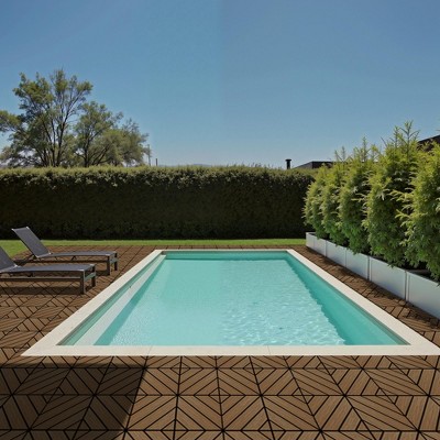 11 Pieces of 11.7" x 11.7" Textured Plastic Wood Deck Tiles for Outdoor Terrace Flooring, Brown