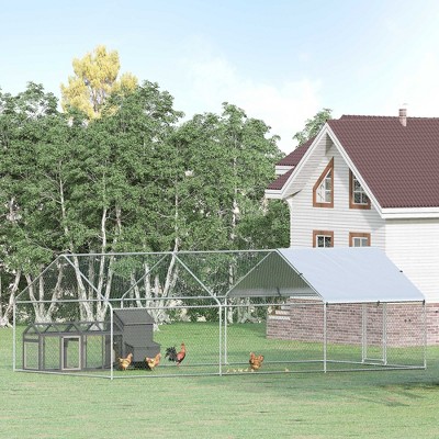 Large Galvanized Metal Chicken Coop with Weatherproof Cover