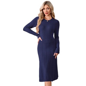 Coolmee Women's Long Sleeve Sweater Dress Fall Crewneck Ribbed Knit Pleated A Line Wedding Guest Maxi Dresses - 1 of 4