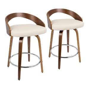 24" Fixed-Height Counter Stool with Swivel, Upholstered Seat and Round Chrome Metal Footrest, Set of 2 for Kitchen - 1 of 4