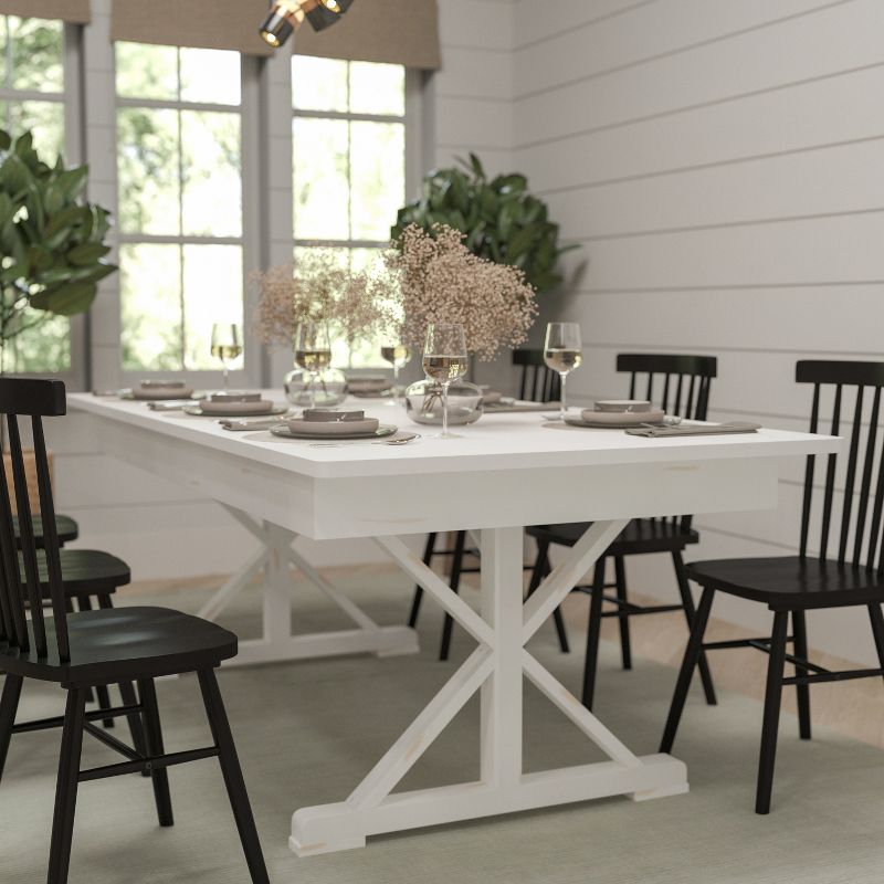 Merrick Lane 7' x 40" Rectangular Antique Rustic Solid Pine Foldable Dining Table with Crisscross Legs, 2 of 14