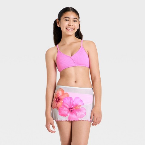 Art Class Girls' Hibiscus Dream Bikini Set Skirt Set - art class™ Pink L
