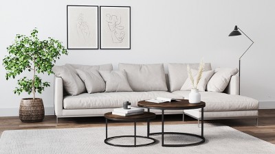 Stella Reclaimed Oak Round Nesting Coffee Table Set with Metal Base