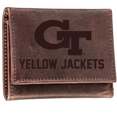 Evergreen NCAA Georgia Tech Yellow Jackets Brown Leather Trifold Wallet Officially Licensed with Gift Box