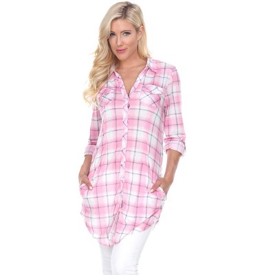 Women's Piper Stretchy Plaid Tunic with Pockets - White Mark