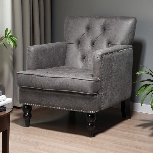 Tufted Diamond Stitch Club Chair with Nailhead Trim and Turned Birch Legs - 1 of 4