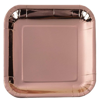 Juvale 48-Pack Metallic Rose Gold Foil Disposable Square Paper Plates Party Supplies 9 x 9 In