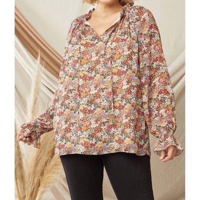Women's Ruffle Detail V Neckline Blouse - entro