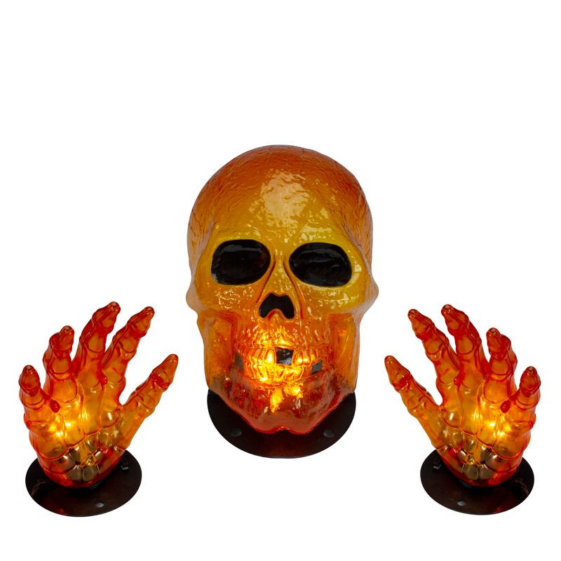 Northlight 8.5" Lighted Orange Skull and Hands Outdoor Halloween Decoration - 4ft Black Wire, 1 of 5