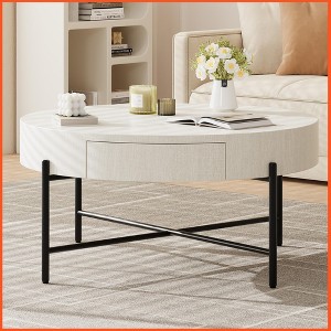 Round Coffee Table with Drawers Circle Living Room Table Wood Accent Coffee Table with Storage Vintage Center Table - 1 of 4