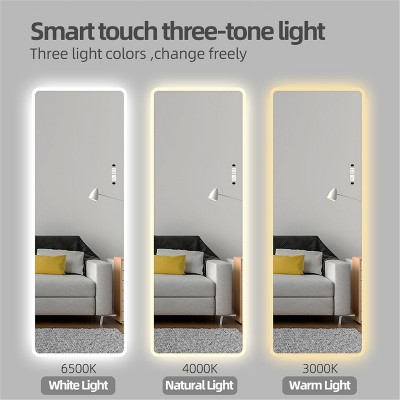 Max 65"x21" Full Length Vanity Mirror With Lights,HD Glass Induction Mirrors Big Size Rounded Corners with Tri-color Light/Touch Control-The Pop Home