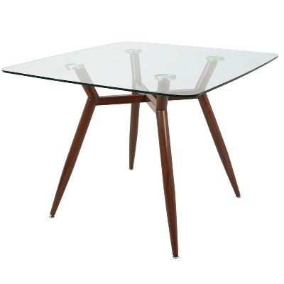 Clara Contemporary Mid-Century Modern Square Walnut and Glass Dining Table