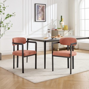 Mid-Century Modern Dining Arm Chairs Set of 2,Upholstered Accent Kitchen Chairs with Black Metal Legs-Baofuwish - 1 of 4